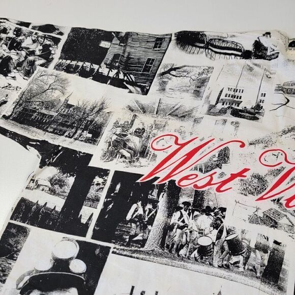 Vintage 90s Single Stitch All Over Print Newspaper AOP West Virginia Shirt Sz L - Picture 12 of 12